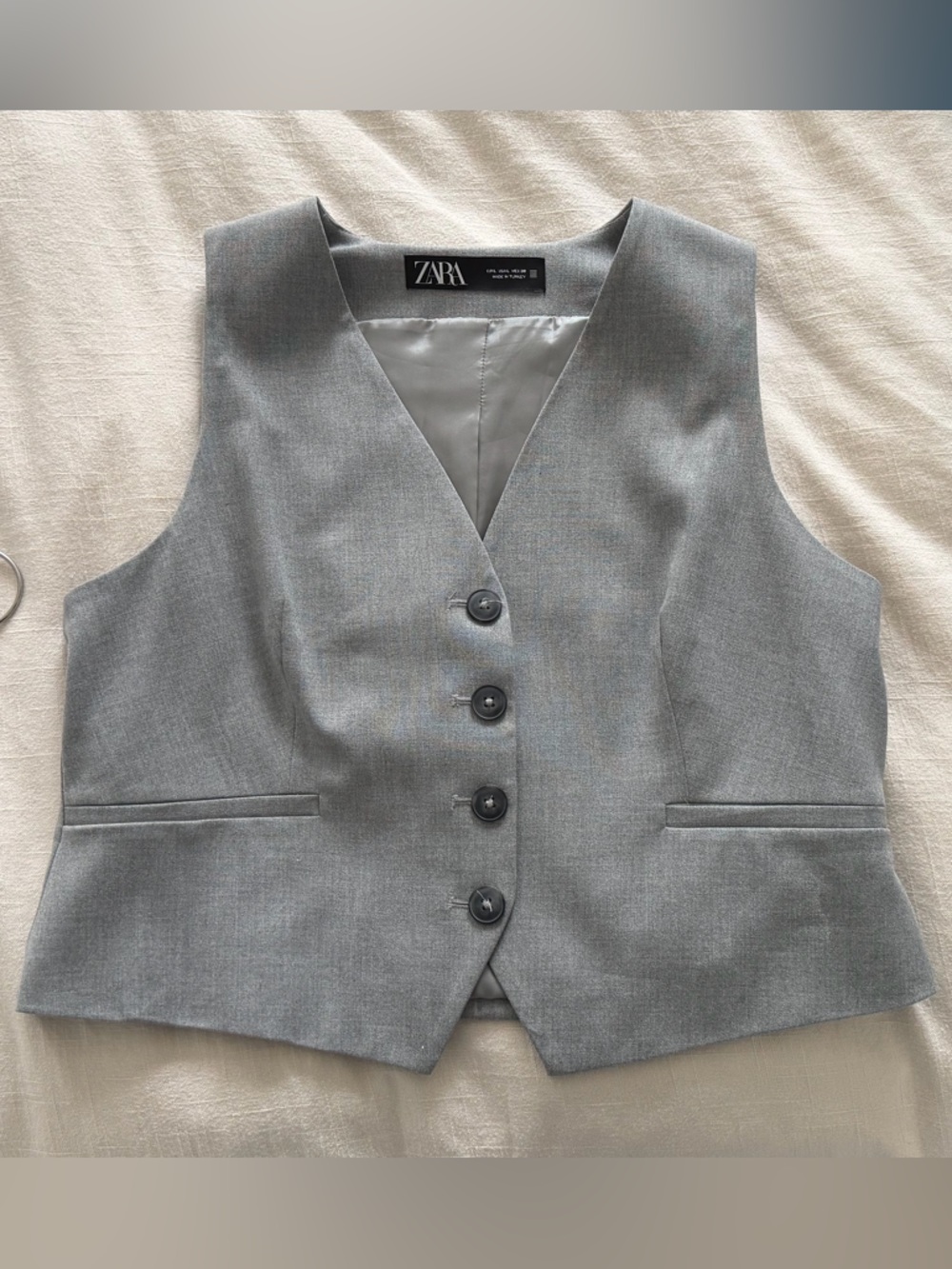 Zara Light Gray V-Neck Tailored Vest Size L Like New